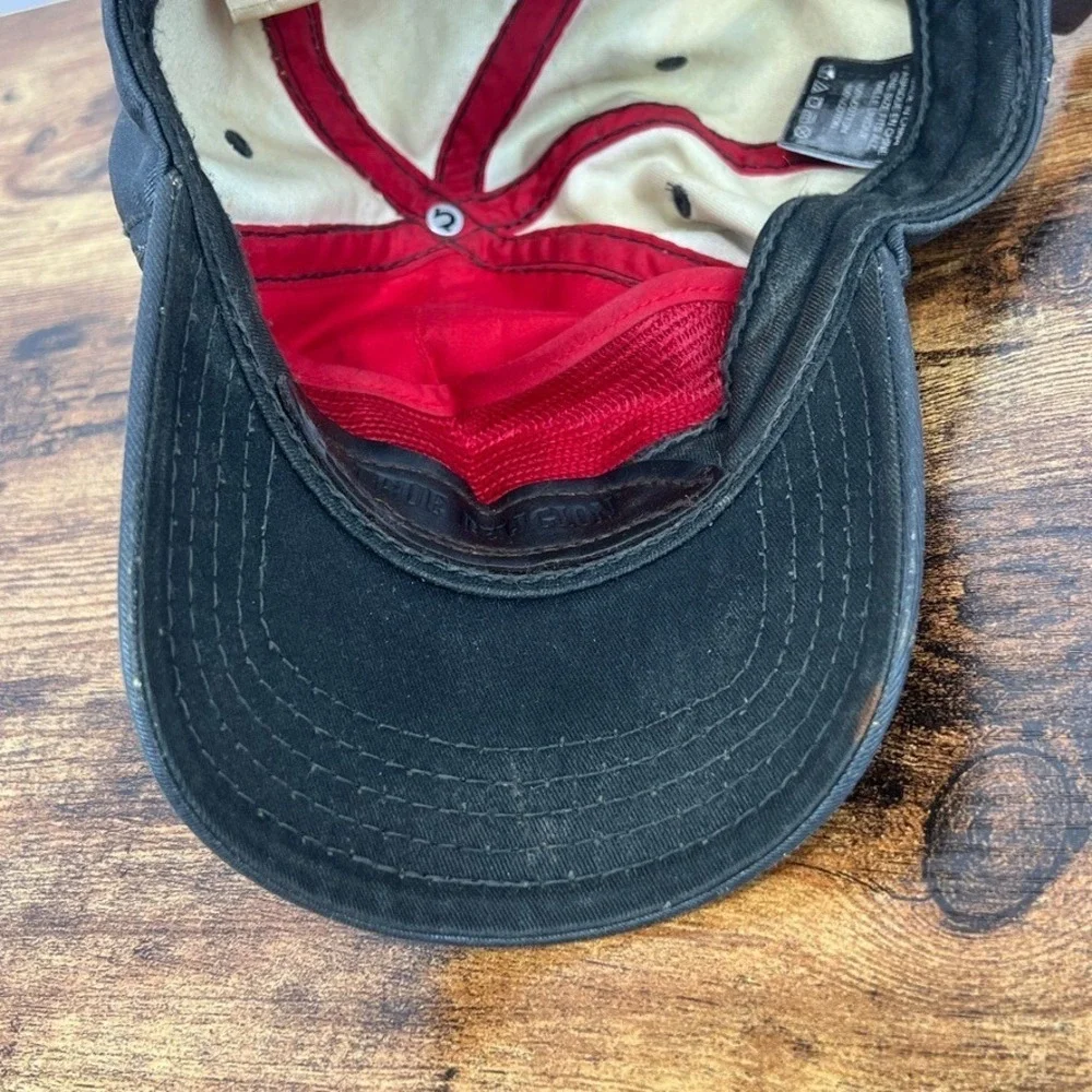 True Religion Waxed Cotton Spellout Logo Baseball Hat‎ Leather Strapback